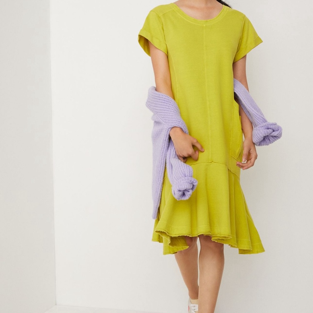 Anthropologie Saturday Lime-Yellow Dress with Pockets